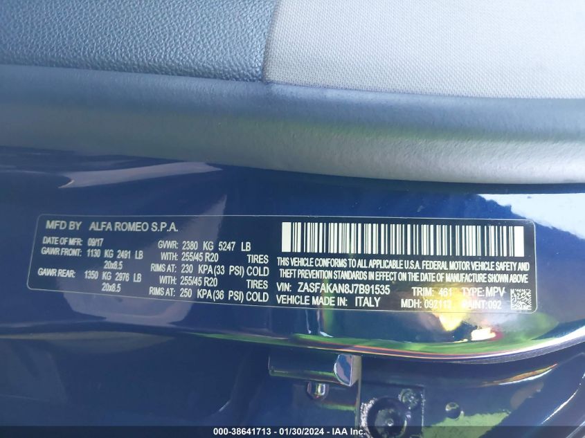 2018 ALFA ROMEO STELVIO - ZASFAKAN8J7B91535