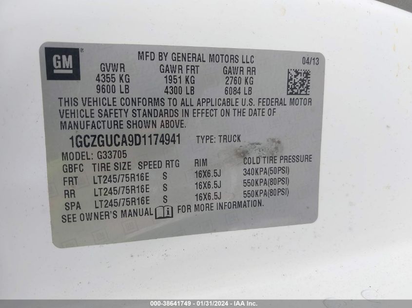 2013 CHEVROLET EXPRESS G3500 - 1GCZGUCA9D1174941