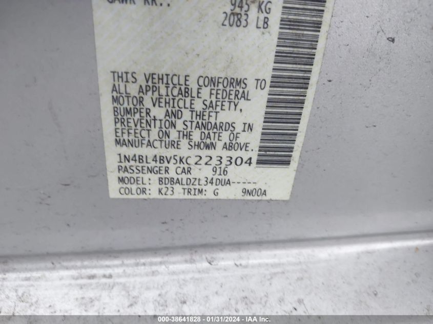 2019 NISSAN ALTIMA S - 1N4BL4BV5KC223304