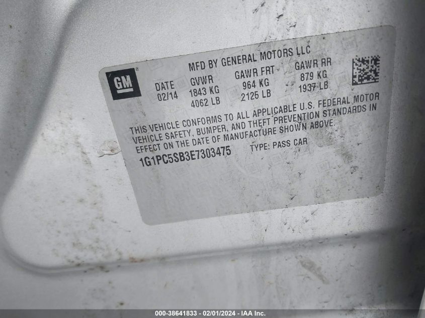 2014 CHEVROLET CRUZE LT - 1G1PC5SB3E7303475
