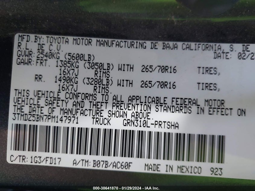 VIN 3TMDZ5BN7PM147971 2023 TOYOTA TACOMA TRD OFF ROAD