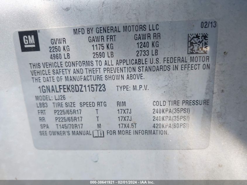 2013 CHEVROLET EQUINOX LTZ - 1GNALFEK8DZ115723