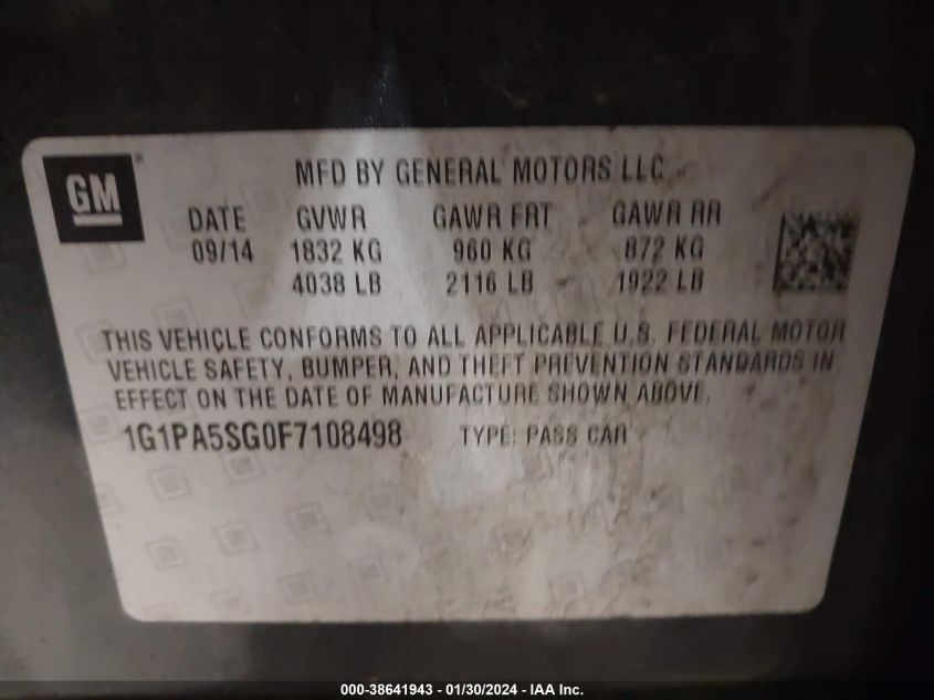 2015 CHEVROLET CRUZE LS - 1G1PA5SG0F7108498