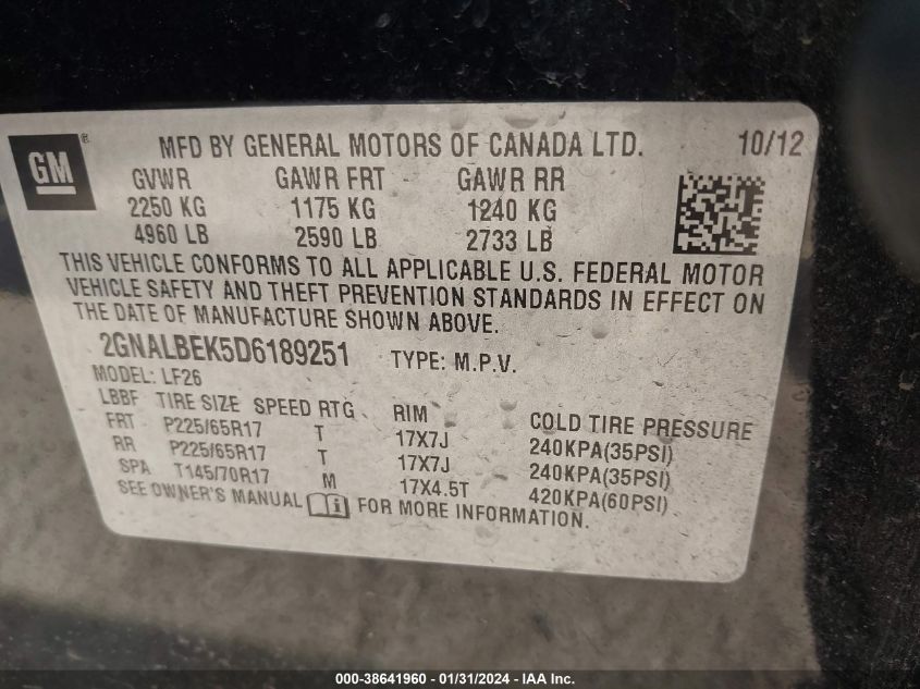2013 CHEVROLET EQUINOX LS - 2GNALBEK5D6189251