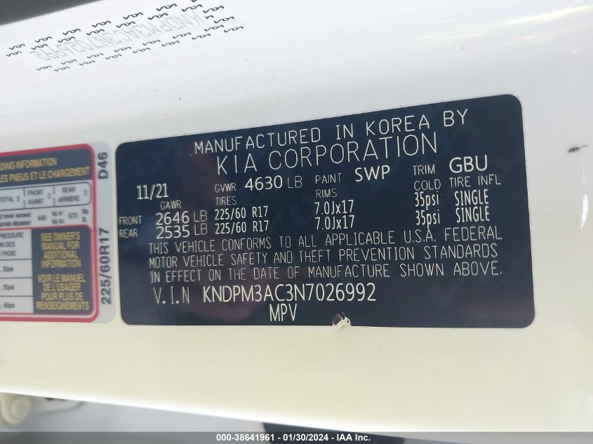 2022 KIA SPORTAGE LX - KNDPM3AC3N7026992