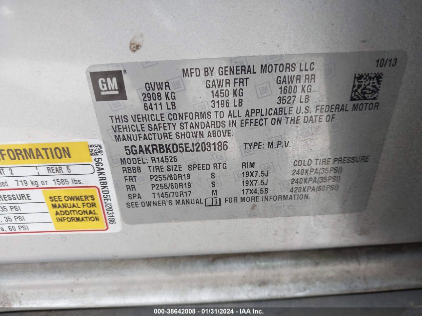 2014 BUICK ENCLAVE - 5GAKRBKD5EJ203186