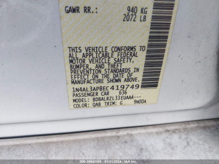 2014 NISSAN ALTIMA 2.5/S/SV/SL - 1N4AL3AP8EC419749