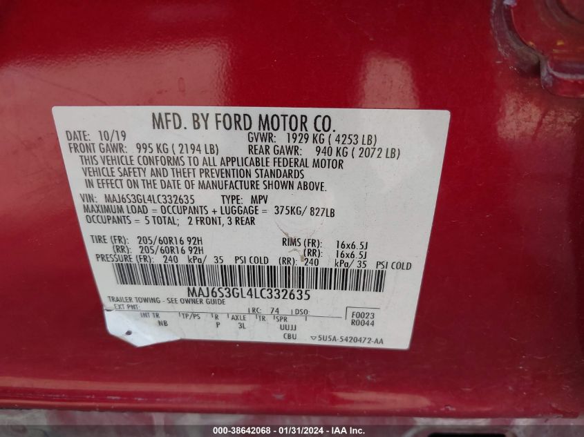 2020 FORD ECOSPORT SE - MAJ6S3GL4LC332635