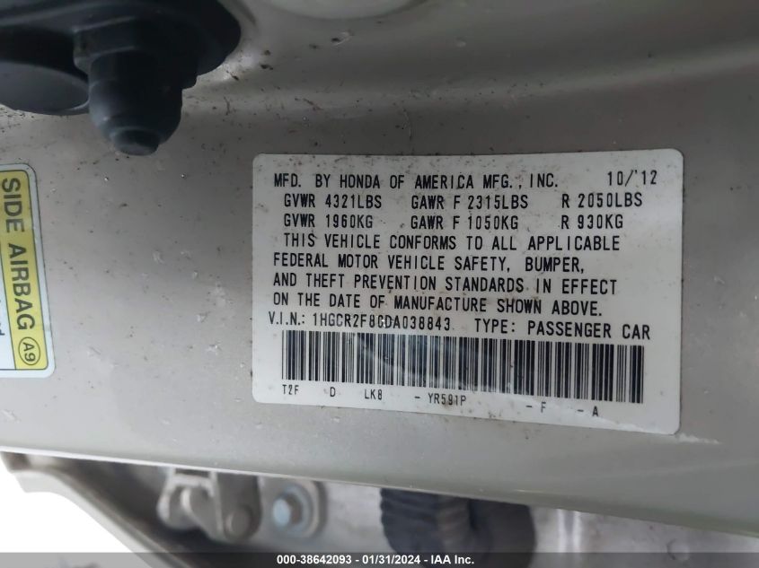 2013 HONDA ACCORD EX-L - 1HGCR2F80DA038843