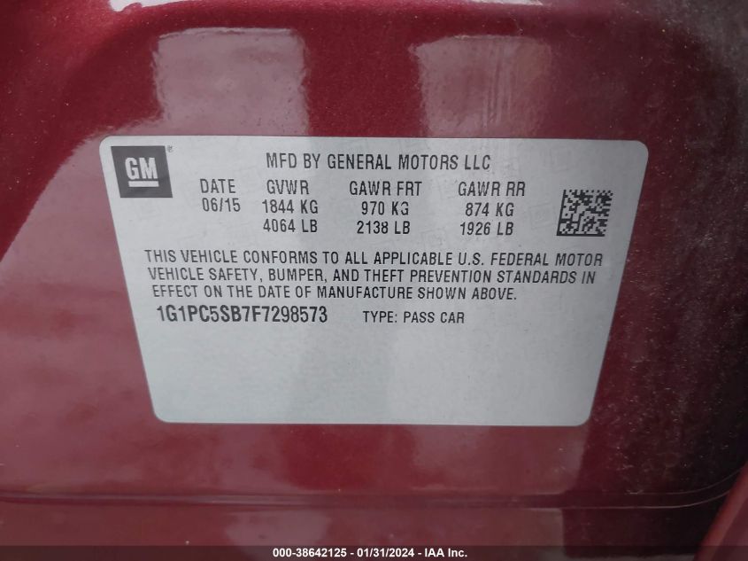 2015 CHEVROLET CRUZE 1LT AUTO - 1G1PC5SB7F7298573