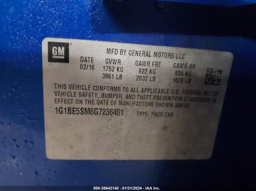 2016 CHEVROLET CRUZE LT - 1G1BE5SM6G7236461