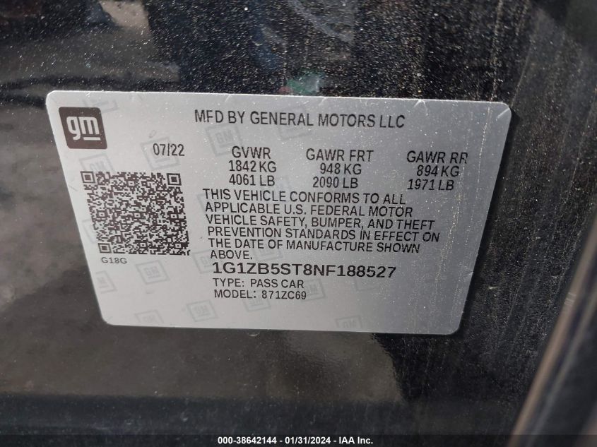 2022 CHEVROLET MALIBU FWD LS - 1G1ZB5ST8NF188527