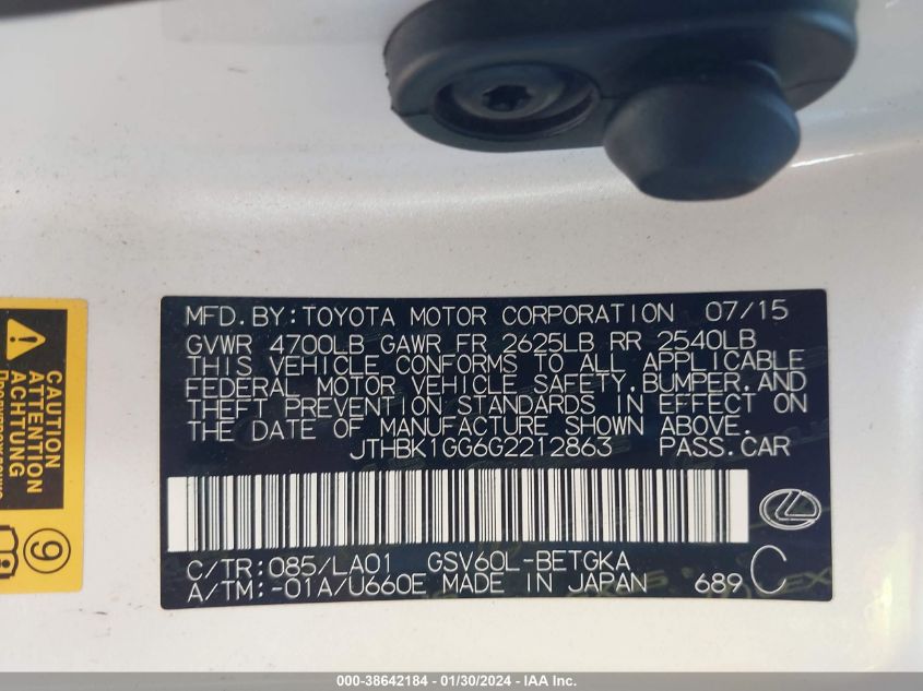 2016 LEXUS ES 350 - JTHBK1GG6G2212863