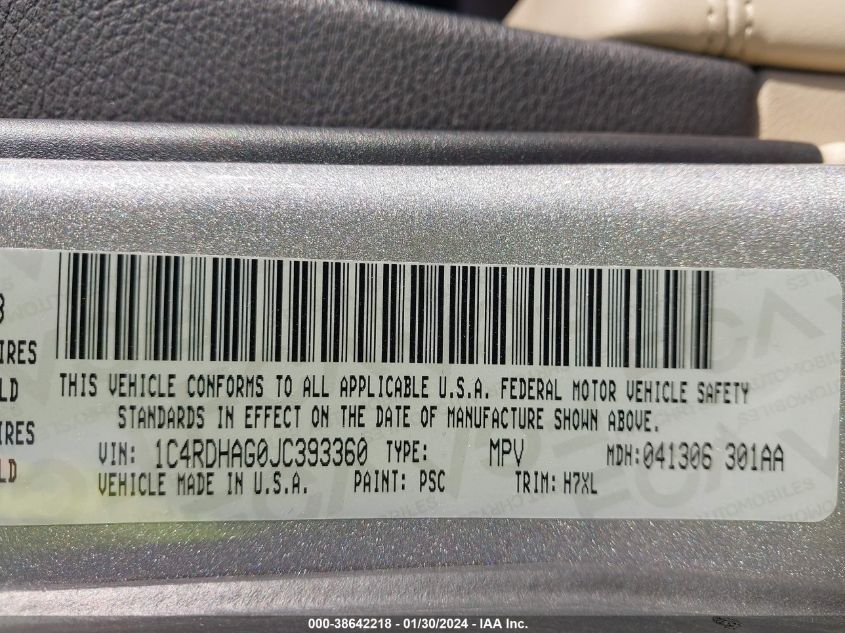 2018 DODGE DURANGO SXT RWD - 1C4RDHAG0JC393360