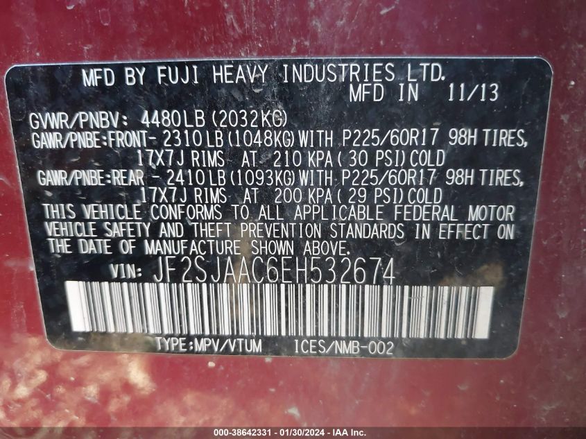 2014 SUBARU FORESTER 2.5I - JF2SJAAC6EH532674