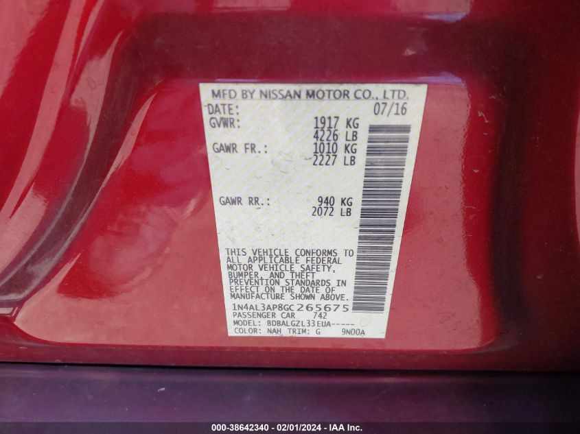 2016 NISSAN ALTIMA 2.5/S/SV/SL/SR - 1N4AL3AP8GC265675