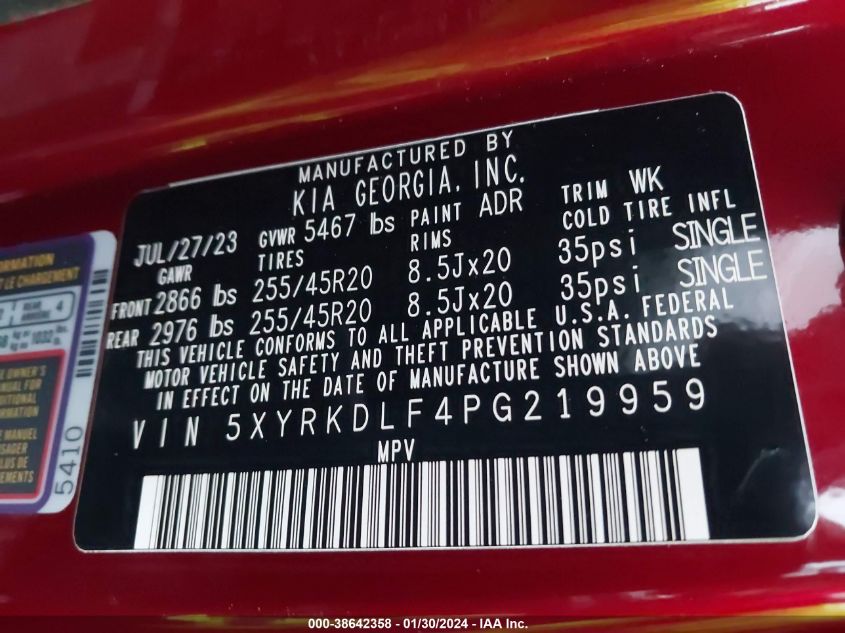 2023 KIA SORENTO SX/SXP - 5XYRKDLF4PG219959