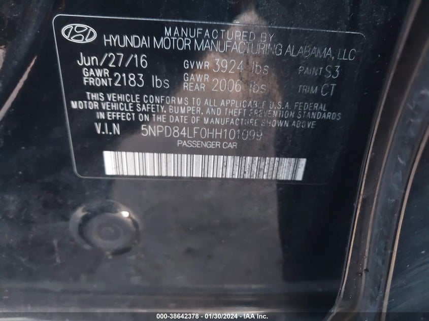 VIN 5NPD84LF0HH101099 2017 HYUNDAI ELANTRA SE/VALUE/LIMITED