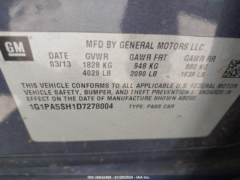 2013 CHEVROLET CRUZE LS AUTO - 1G1PA5SH1D7278004