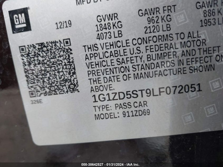 2020 CHEVROLET MALIBU LT - 1G1ZD5ST9LF072051