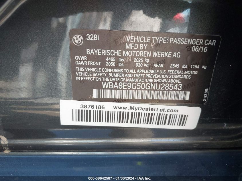 2016 BMW 328I - WBA8E9G50GNU28543