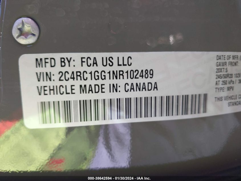 2022 CHRYSLER PACIFICA LIMITED - 2C4RC1GG1NR102489