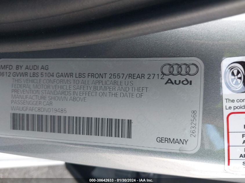 2013 AUDI A6 2.0T PREMIUM - WAUGFAFC8DN019485
