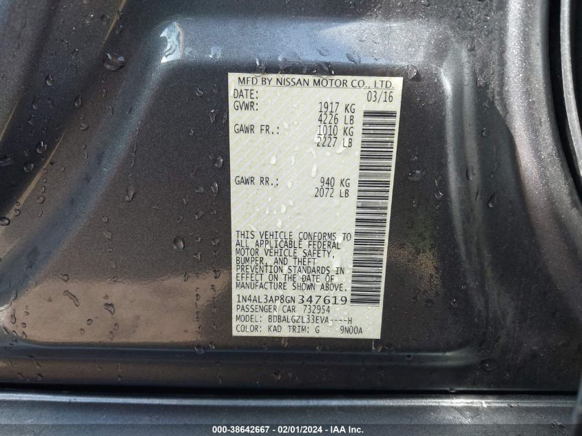 2016 NISSAN ALTIMA 2.5 S - 1N4AL3AP8GN347619