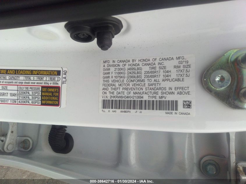 2019 HONDA CR-V LX - 2HKRW6H34KH210694