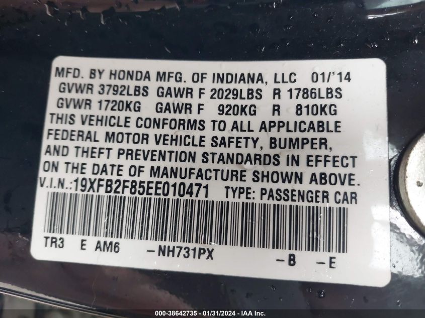 2014 HONDA CIVIC EX - 19XFB2F85EE010471
