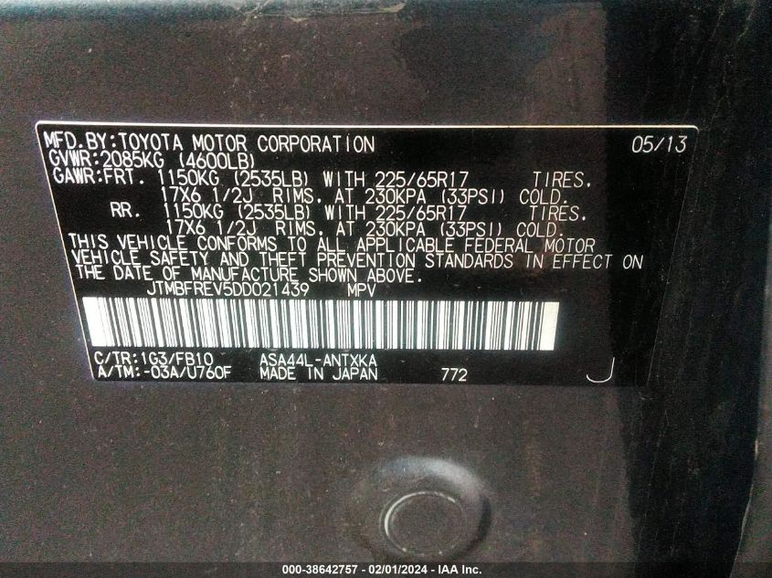 2013 TOYOTA RAV4 LE - JTMBFREV5DD021439