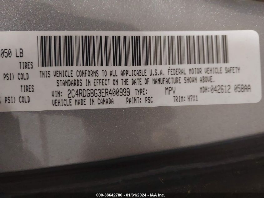 2014 DODGE GRAND CARAVAN AVP/SE - 2C4RDGBG3ER400999