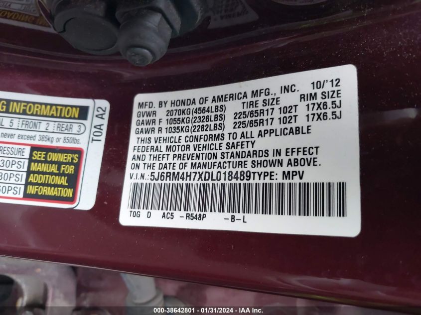 2013 HONDA CR-V EX-L - 5J6RM4H7XDL018489