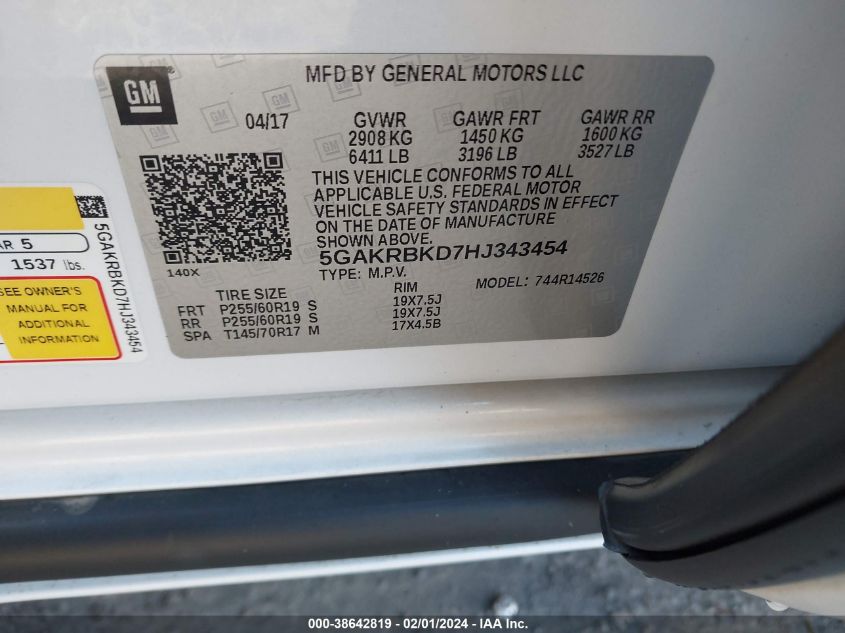 2017 BUICK ENCLAVE LEATHER - 5GAKRBKD7HJ343454