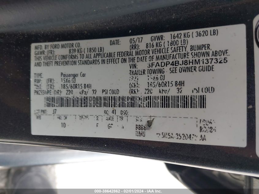 2017 FORD FIESTA SE - 3FADP4BJ8HM137325