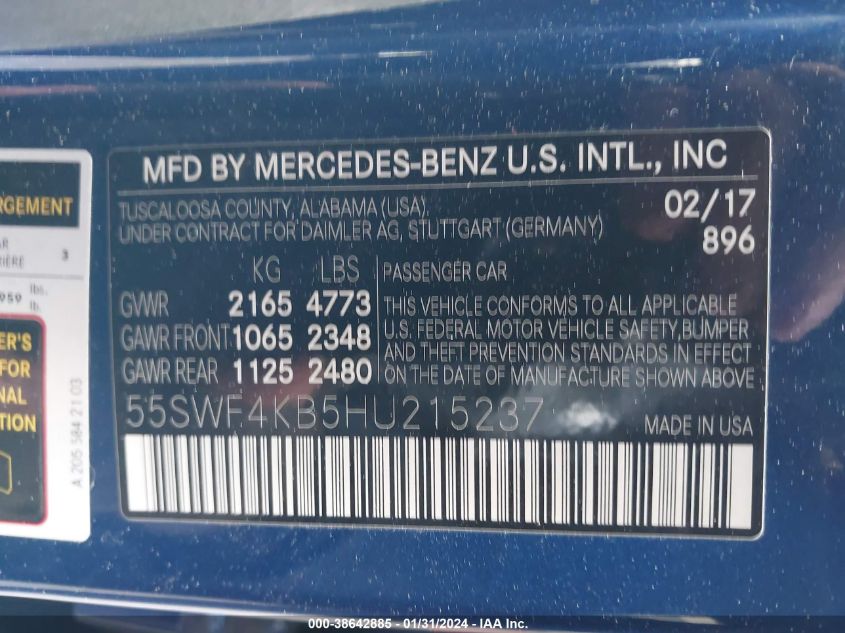2017 MERCEDES-BENZ C 300 4MATIC/LUXURY 4MATIC/SPORT 4MATIC - 55SWF4KB5HU215237