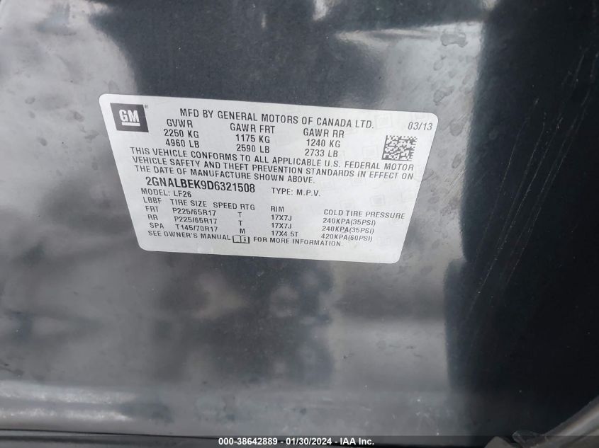2013 CHEVROLET EQUINOX LS - 2GNALBEK9D6321508
