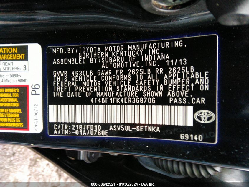 2014 TOYOTA CAMRY LE - 4T4BF1FK4ER368706