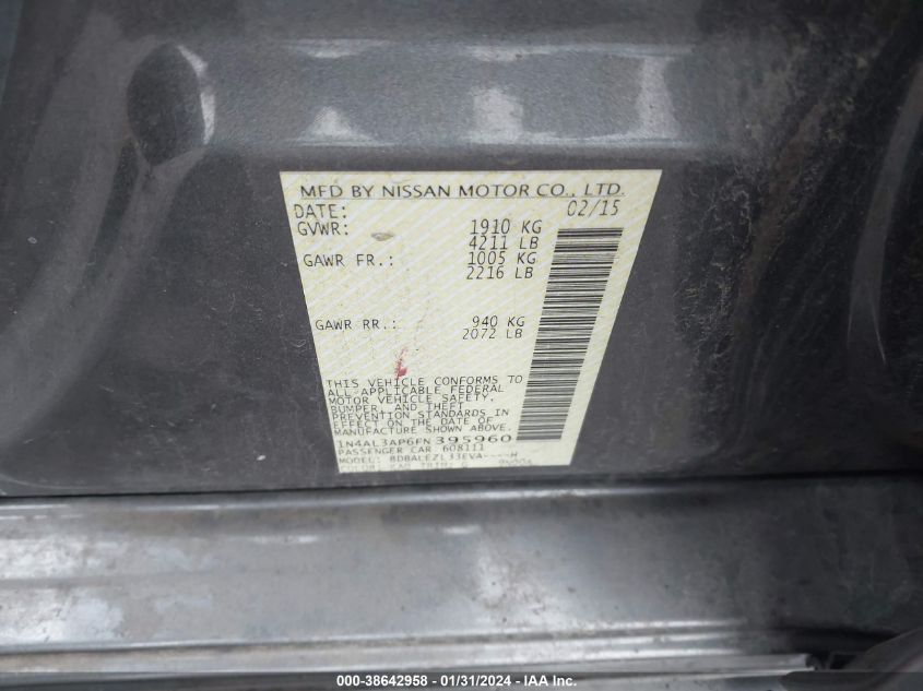 2015 NISSAN ALTIMA 2.5/S/SV/SL - 1N4AL3AP6FN395960