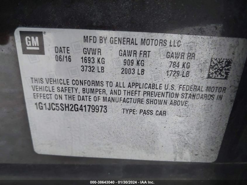 2016 CHEVROLET SONIC LT - 1G1JC5SH2G4179973