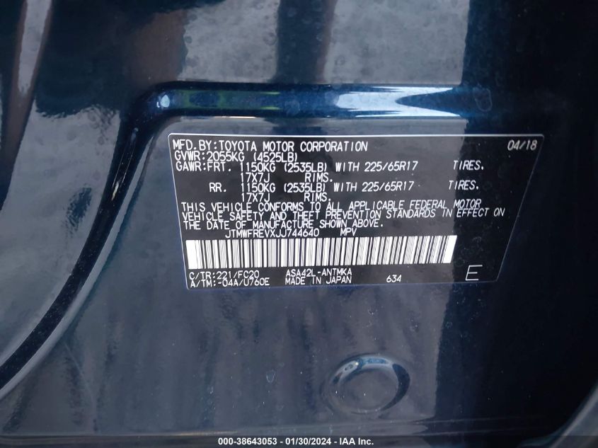 2018 TOYOTA RAV4 XLE - JTMWFREVXJJ744640