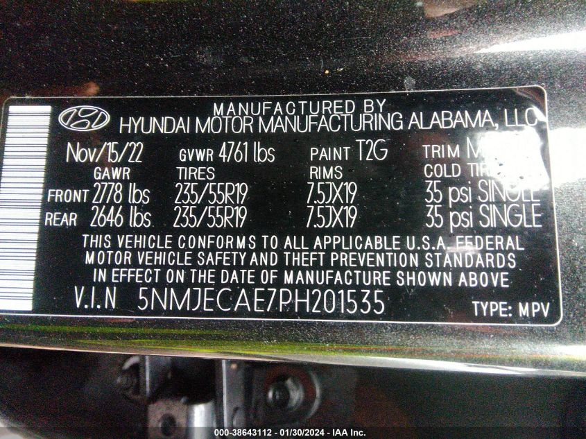 2023 HYUNDAI TUCSON LIMITED - 5NMJECAE7PH201535