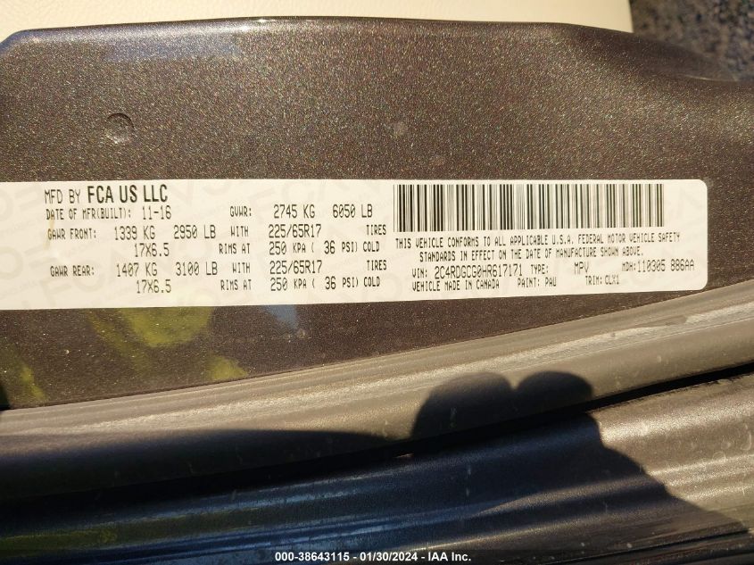 2017 DODGE GRAND CARAVAN SXT - 2C4RDGCG0HR617171