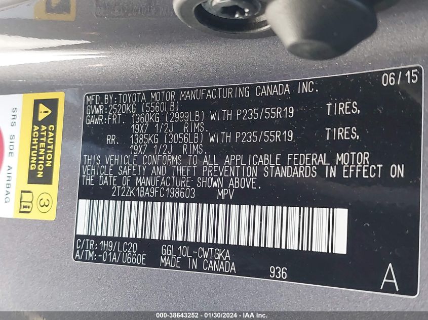 2015 LEXUS RX 350 - 2T2ZK1BA9FC198603