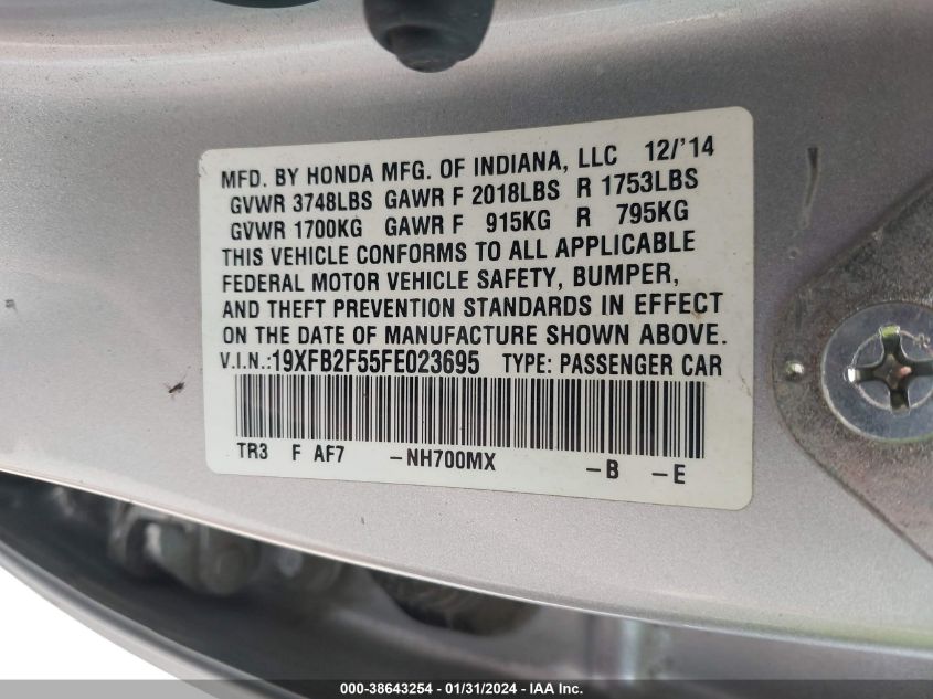 2015 HONDA CIVIC LX - 19XFB2F55FE023695