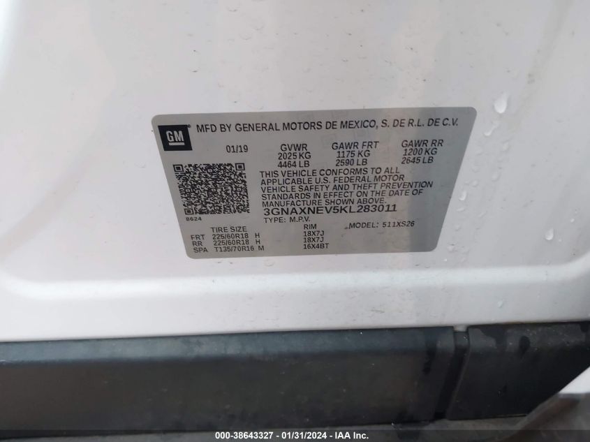 2019 CHEVROLET EQUINOX PREMIER - 3GNAXNEV5KL283011