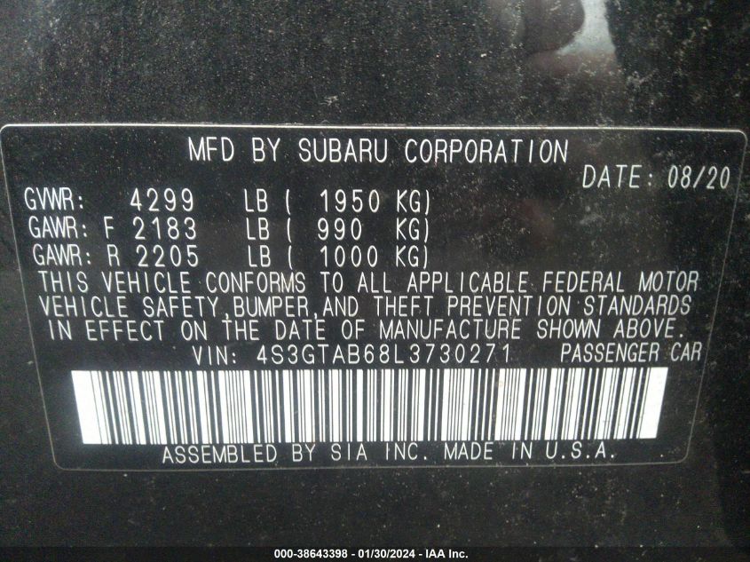 2020 SUBARU IMPREZA 5-DOOR - 4S3GTAB68L3730271