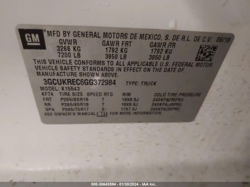 2016 CHEVROLET SILVERADO 1500 2LT - 3GCUKREC6GG372984