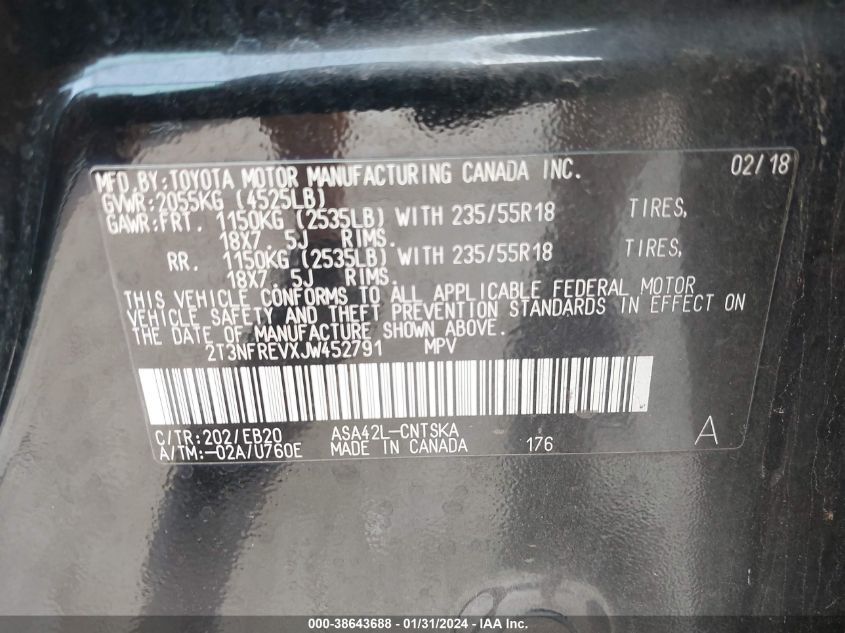 2018 TOYOTA RAV4 SE - 2T3NFREVXJW452791
