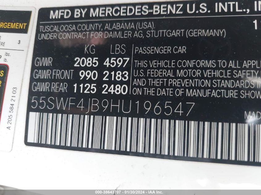 2017 MERCEDES-BENZ C 300 LUXURY/SPORT - 55SWF4JB9HU196547